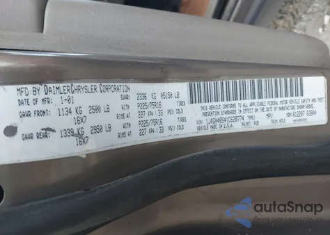 2001 Jeep Grand Cherokee Laredo z USA, uszkodzony, nr VIN 1J4GX48S41C628774